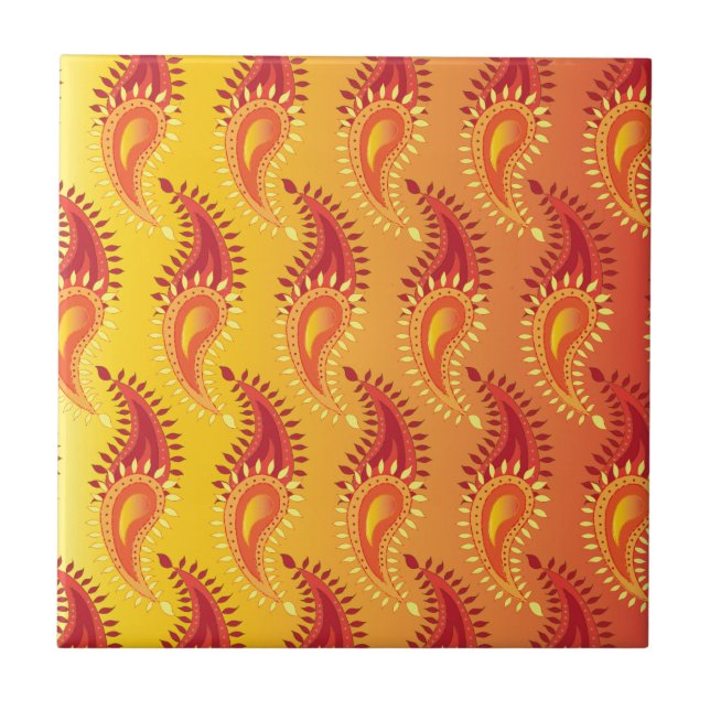 Oriental Orange Twin Flamme Persian Paisley Patter Fliese (Vorderseite)