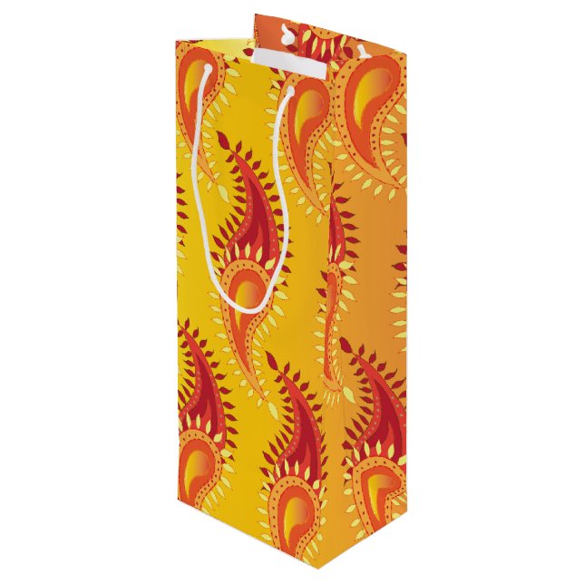 Oriental Orange Twin Flamme Persian Paisley Patter Geschenktüte Für Weinflaschen (Rückseite Schrägansicht)