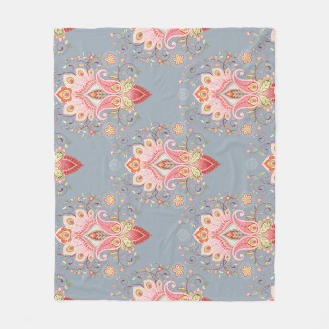 Oriental Paisley Peacock Feather Background Fleecedecke (Vorderseite)