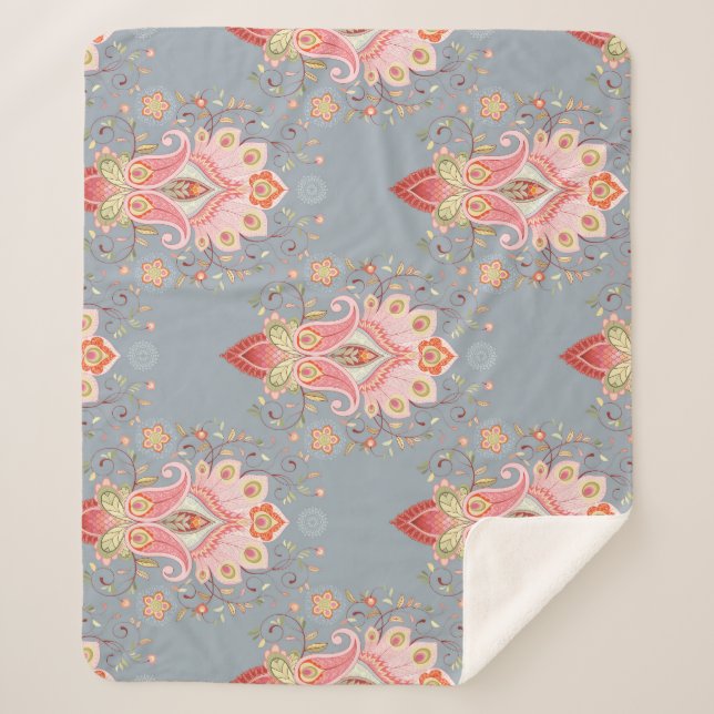 Oriental Paisley Peacock Feather Background Sherpadecke (Vorderseite)