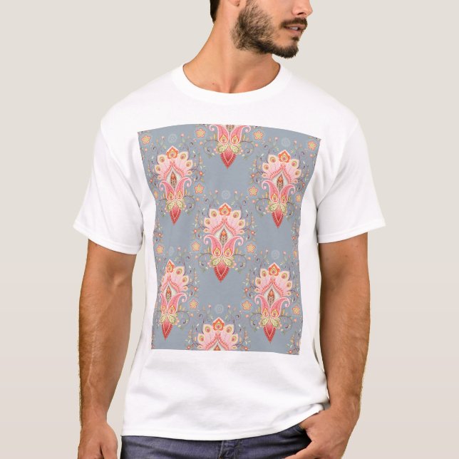 Oriental Paisley Peacock Feather Background T-Shirt (Vorderseite)