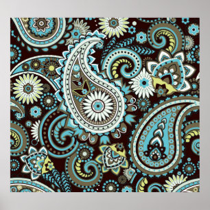 Oriental Paisley Vintag Seamless Pattern Poster