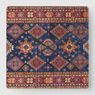 Oriental Persian Turkish Pattern Rug Quadratische Wanduhr