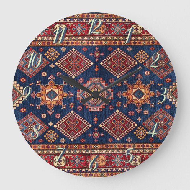 Oriental Persian Turkish Rug Pattern Große Wanduhr (Vorderseite)