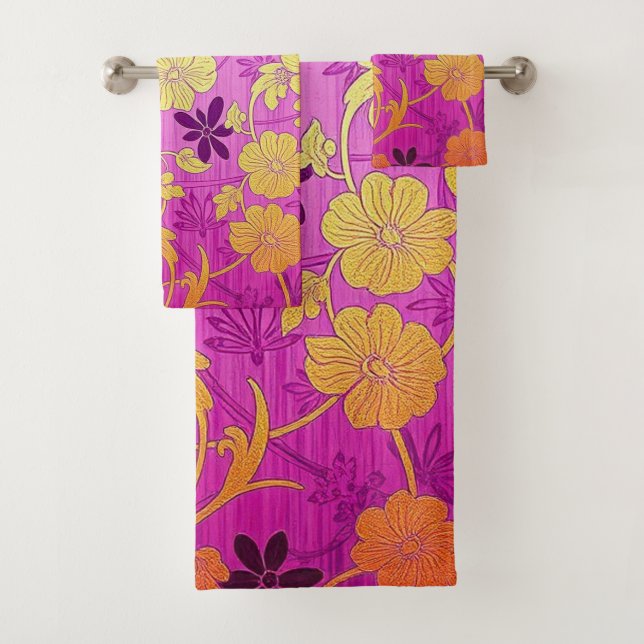 ORIENTAL Pink Golden Pattern - Badetuch Set (Insitu)