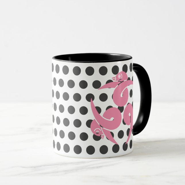 Oriental Pink Grau Drei Gänse Japan Mon Art Tasse (VorderseiteRechts)