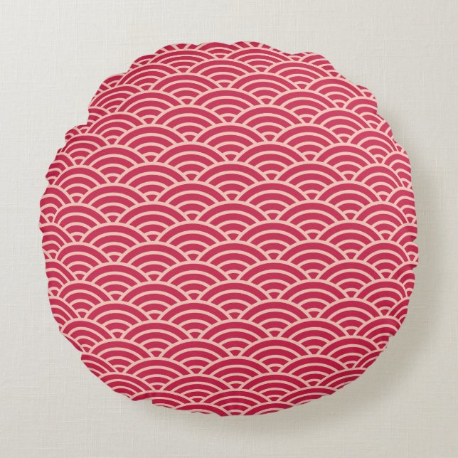 Oriental Pink Sakura Koinobori Muster Rundes Kissen (Vorderseite)