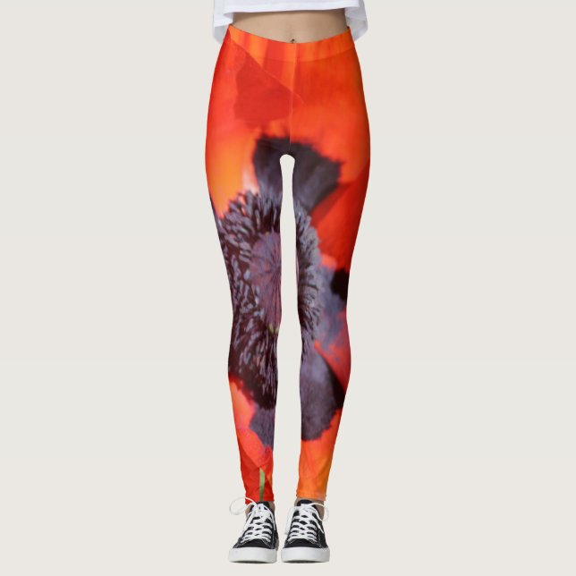Oriental Poppy Blume Leggings (Vorderseite)