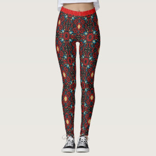 Oriental Red Blue Black Glitzer Chic Muster Leggings