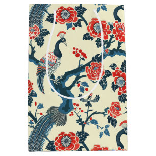 Oriental Red & Blue Floral Peacock Geschenktasche Mittlere Geschenktüte