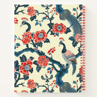 Oriental Red & Blue Floral Peacock Notizbuch