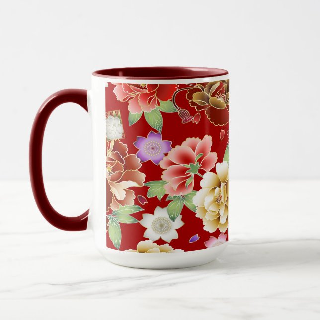 Oriental Red Gold Pink Modern Floral Tasse (Links)