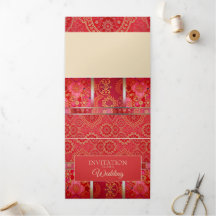 ORIENTAL Red Golden Muster - Einladungskarte