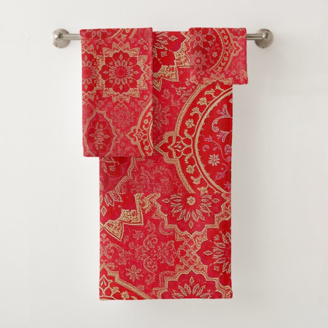 ORIENTAL Red Golden Pattern - Badetuch Set (Insitu)