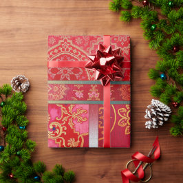 ORIENTAL Red Golden Pattern - Faltpapier Geschenkpapier
