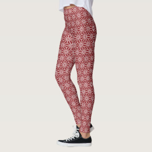 Oriental Red Shinshu Asanoha Japan Pattern Leggings