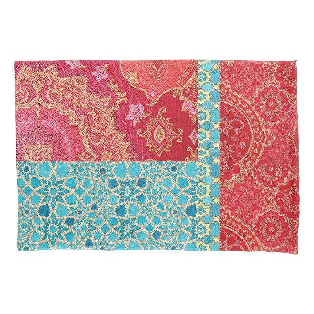 ORIENTAL Red Turquoise Pattern - Pillowcase Kissenbezug (Vorderseite)