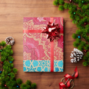 ORIENTAL Red Turquoise Patterns - Packpapier