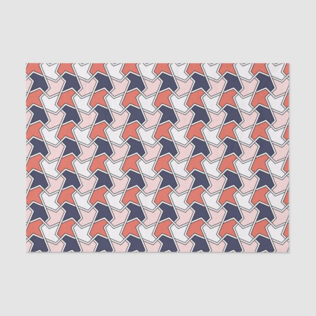 Oriental Red White Blue Geometric Arrows Art Seidenpapier (Vorderseite)