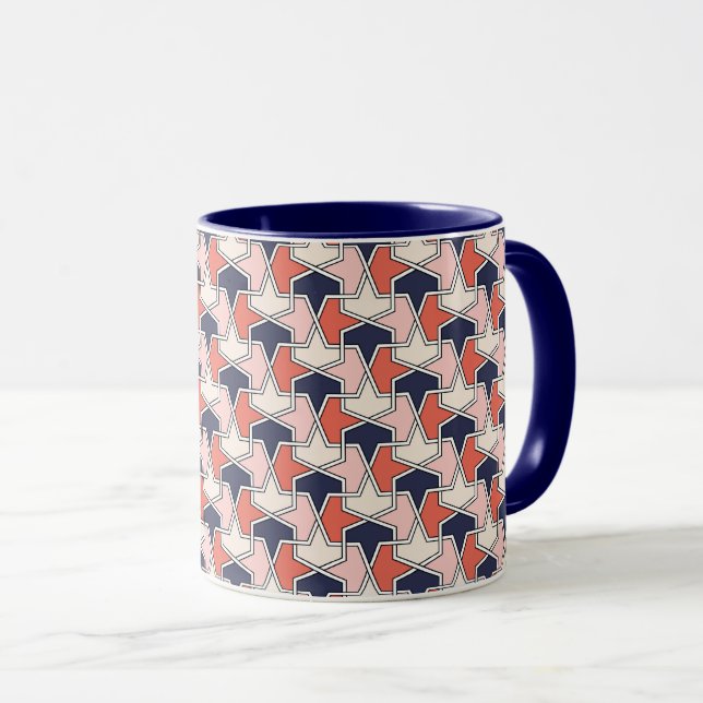 Oriental Red White Blue Geometric Arrows Pattern Tasse (VorderseiteRechts)