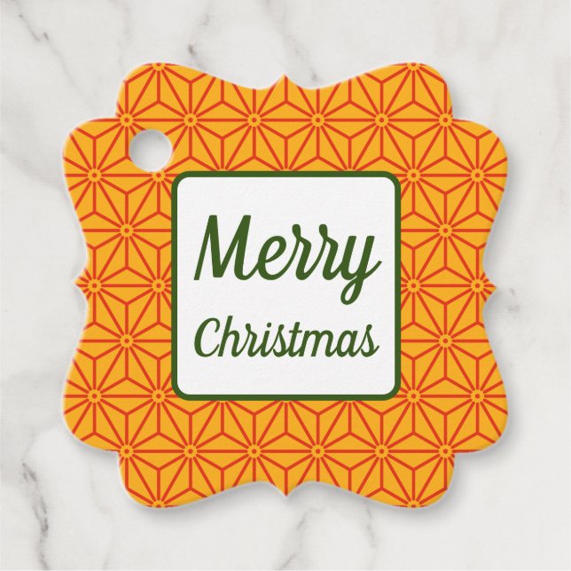 Oriental Red Yellow Asanoha Japan Muster Geschenkanhänger (Vorderseite)