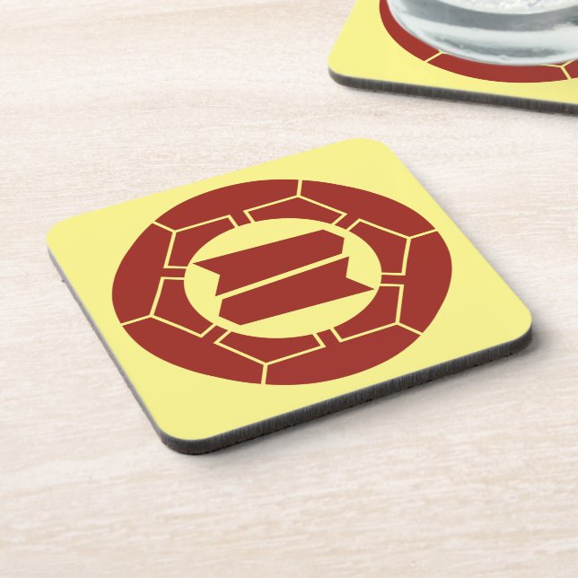 Oriental Red Yellow Japan Hattori Kamon Art Getränkeuntersetzer (Linke Seite)