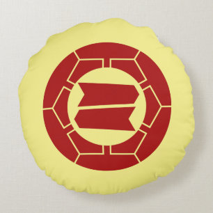 Oriental Red Yellow Japan Hattori Kamon Art Rundes Kissen