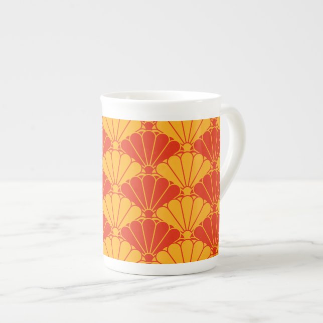 Oriental Red Yellow Kiku Chrysanthemum Mon Pattern Prozellantasse (Vorderseite Rechts)