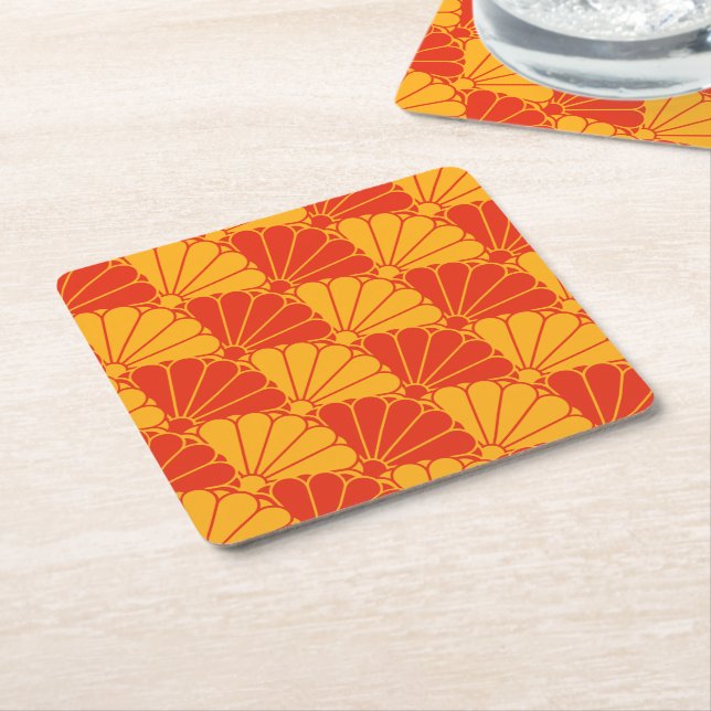Oriental Red Yellow Kiku Chrysanthemum Mon Pattern Rechteckiger Pappuntersetzer (angewinkelt)
