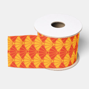 Oriental Red Yellow Kiku Chrysanthemum Mon Pattern Ripsband