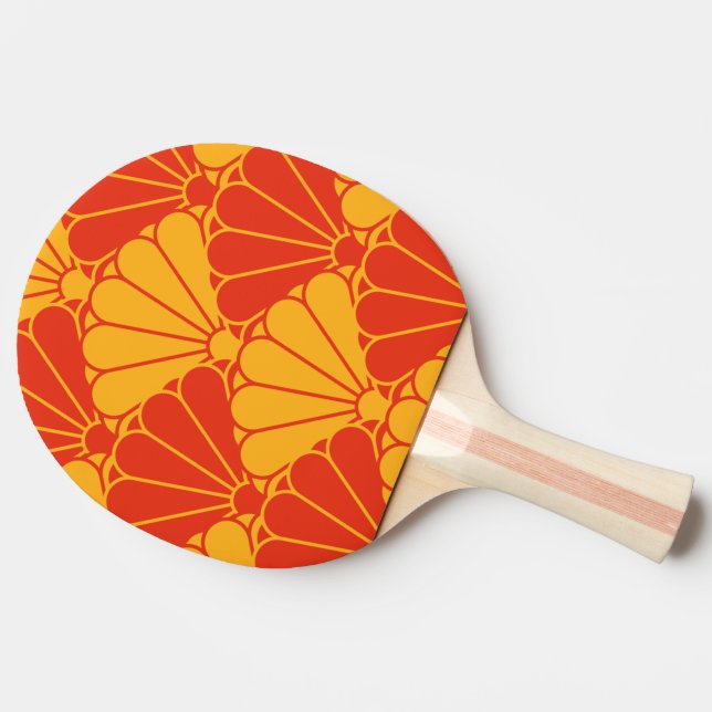Oriental Red Yellow Kiku Chrysanthemum Mon Pattern Tischtennis Schläger (Seitenansicht)