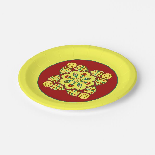 Oriental Red Yellow Ottoman Turkish Tulip Pattern Pappteller (Schrägansicht)