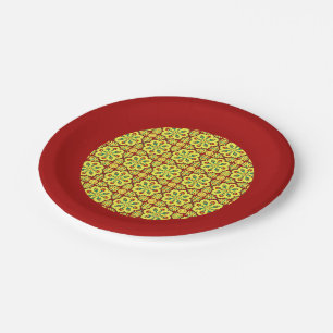 Oriental Red Yellow Ottoman Turkish Tulip Pattern Pappteller