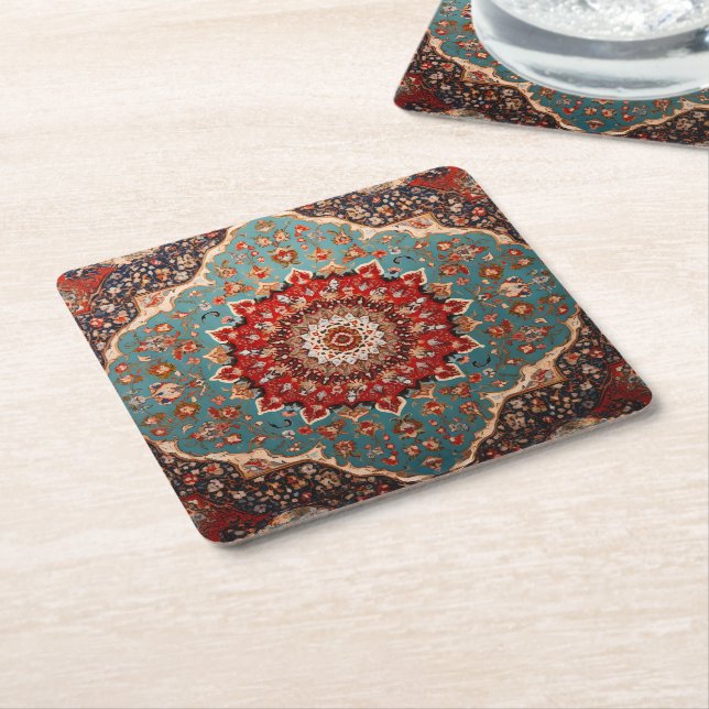 Oriental Retro Persian Muster Red Cream Blue Rechteckiger Pappuntersetzer (angewinkelt)