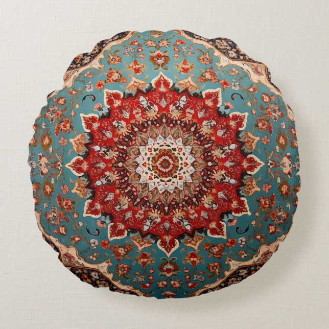 Oriental Retro Persian Muster Red Cream Blue Rundes Kissen (Vorderseite)