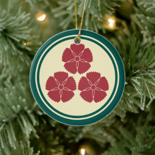 Oriental Rot Gelb Grün Akizuki Japan Mon Keramik Ornament