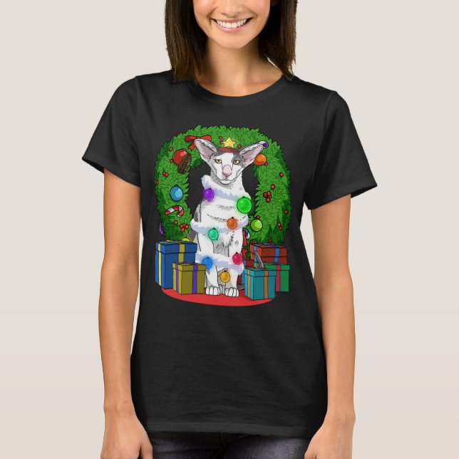 Oriental Shorthair Cat Christmas Tree Christmas Sa T-Shirt (Vorderseite)