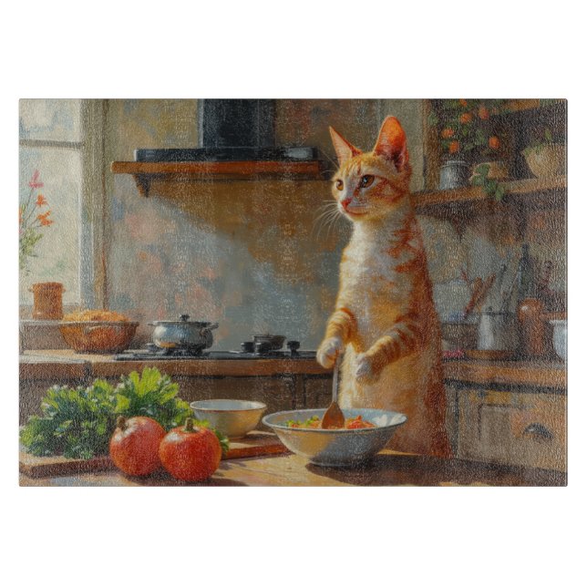 Oriental Shorthair Cat Cooking in Kitchen Schneidebrett (Vorderseite)