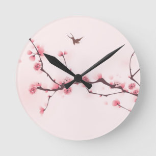 Oriental style painting, cherry blossom runde wanduhr