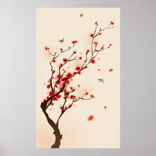 Oriental style painting, plum blossom in spring 2 poster