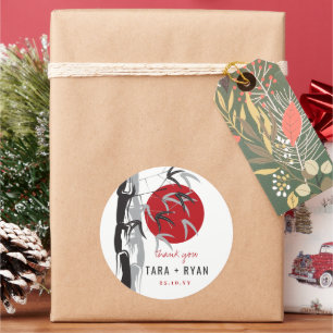 Oriental Sunrise Zen Bamboo Garden Asian Wedding Runder Aufkleber