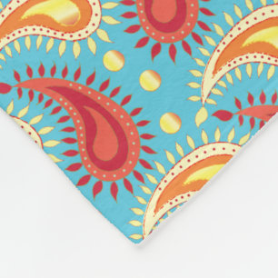 Oriental Turquoise Orange Persian Paisley Pattern Fleecedecke