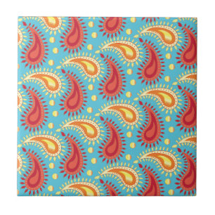 Oriental Turquoise Orange Persian Paisley Pattern Fliese
