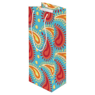 Oriental Turquoise Orange Persian Paisley Pattern Geschenktüte Für Weinflaschen