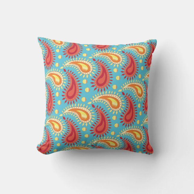 Oriental Turquoise Orange Persian Paisley Pattern Kissen (Vorderseite)