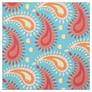 Oriental Turquoise Orange Persian Paisley Pattern Stoff