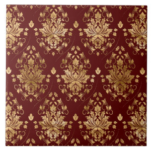 Oriental Vintag Damask Muster - Rot und Gold Fliese