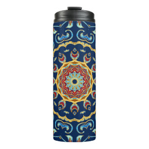 Oriental Watercolor Mandala Teppich Thermosbecher