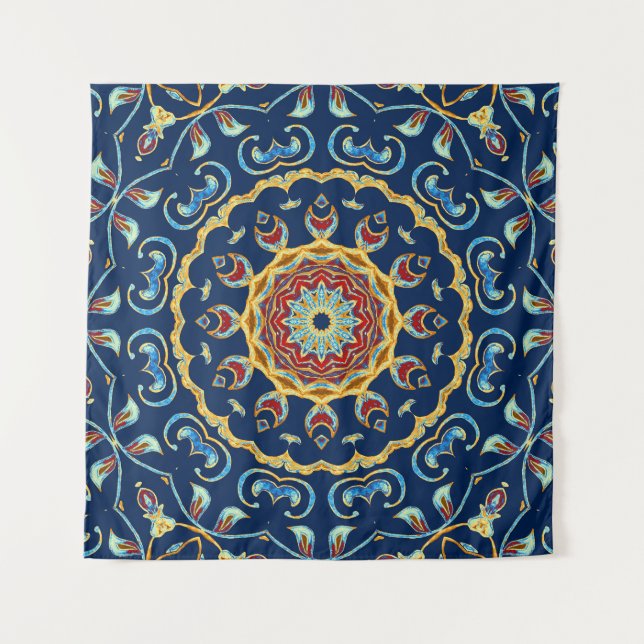 Oriental Watercolor Mandala Teppich Wandteppich (Vorderseite)