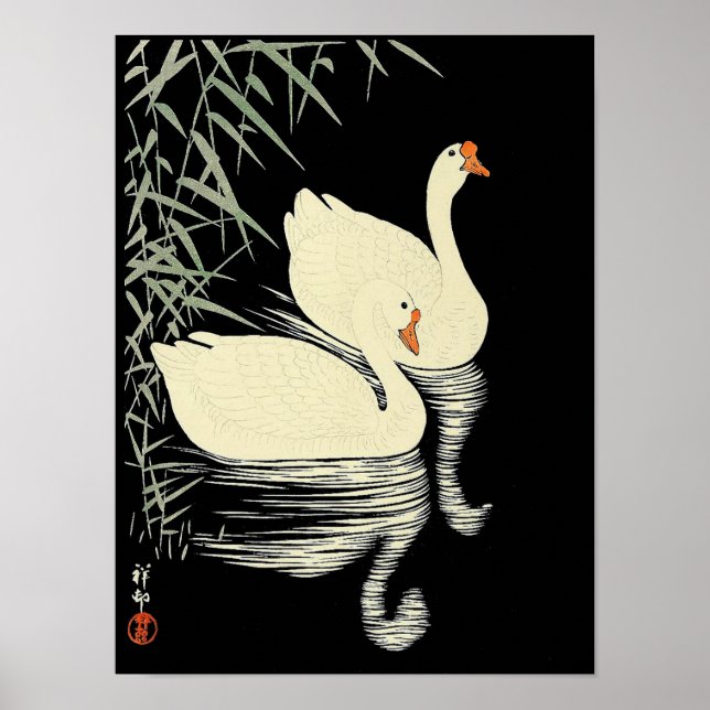 Oriental White Gese By Reeds von Ohara Koson Poster (Vorne)